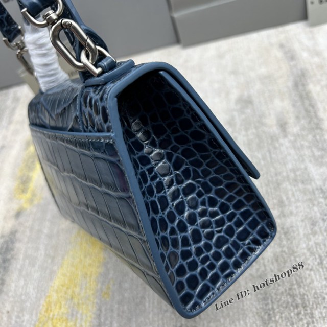 Balenciaga專櫃爆款灰藍xs號鱷魚紋Hourglass沙漏包 巴黎世家頂級原單手提肩背包 款號：8896 fyj1230